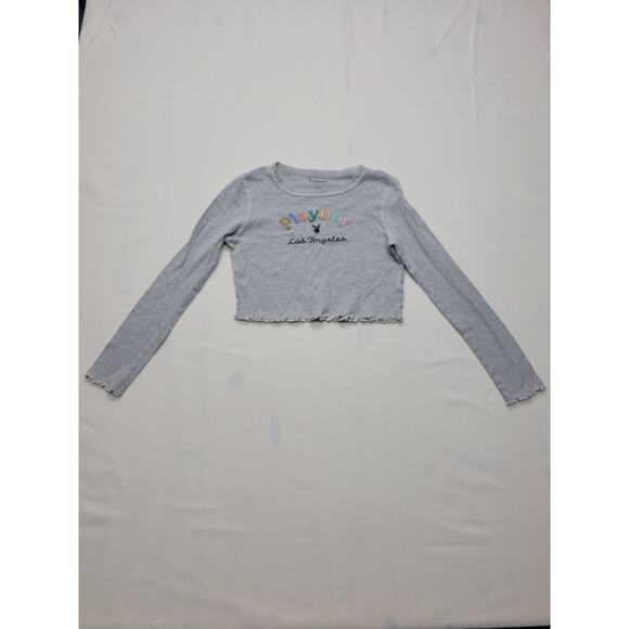 Playboy Los Angeles PacSun Women's Medium Gray Crop Top Long Sleeve Lettuce Hem - Picture 2 of 12